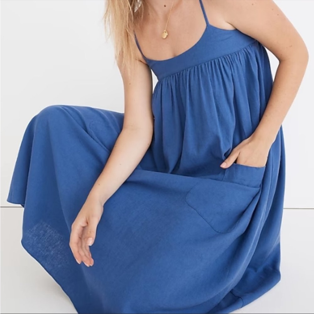 Madewell Linen Blend Midi Dress with Pockets